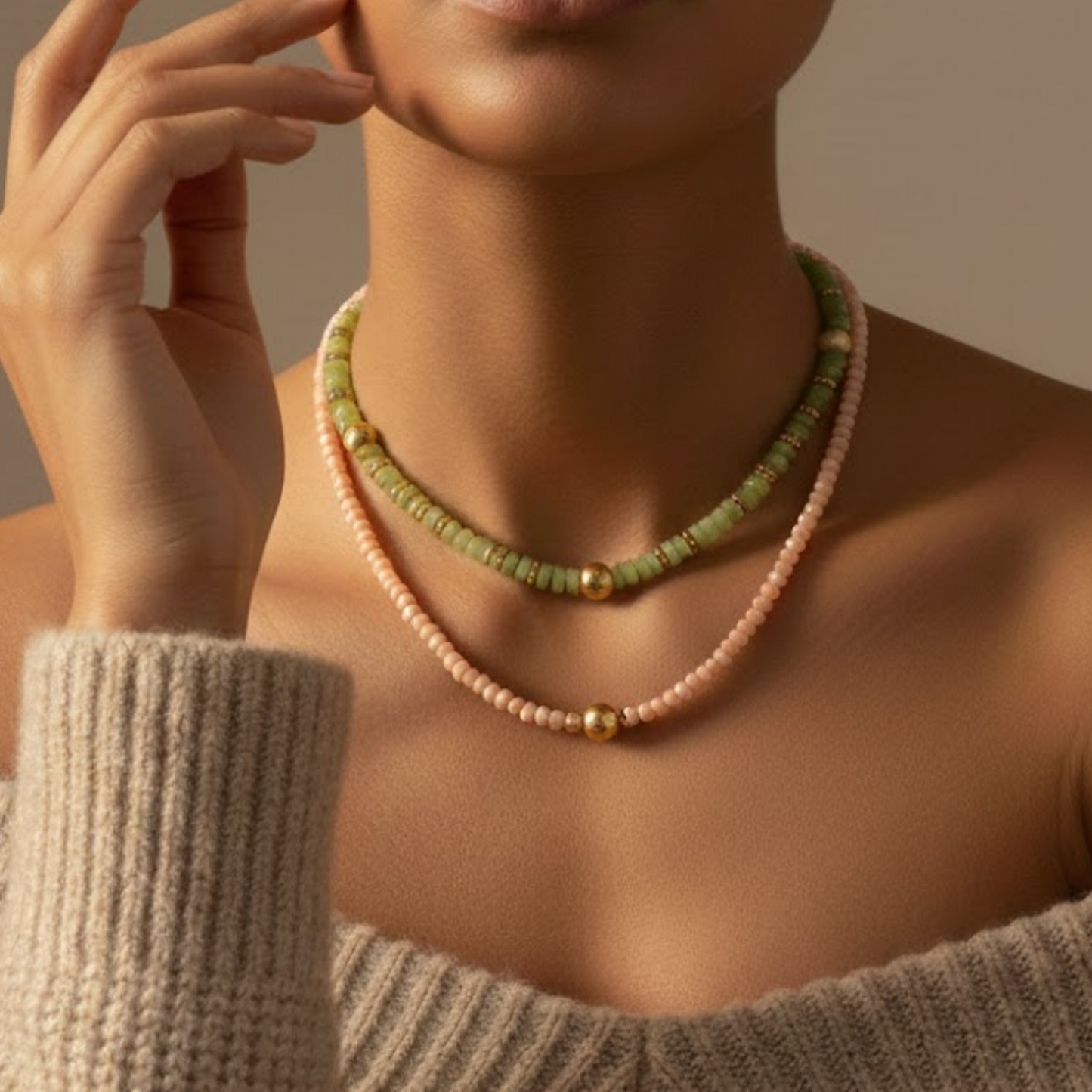 Layered Pastel Bead and Gold-Accent Necklace
