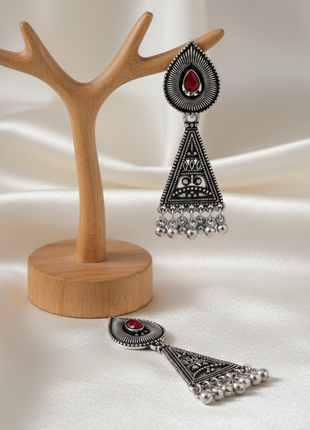 Maroon Stone Triangular Earrings By 2wist Designs