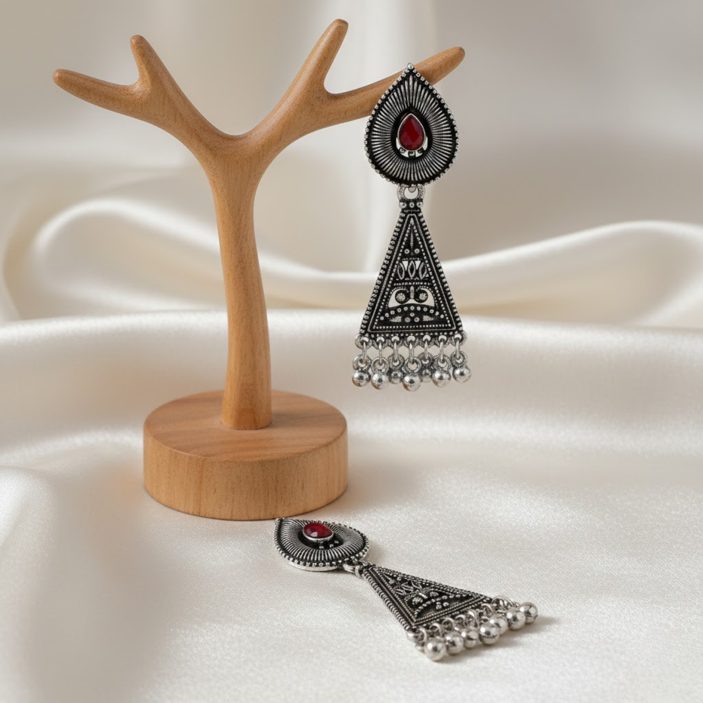 Maroon Stone Triangular Earrings