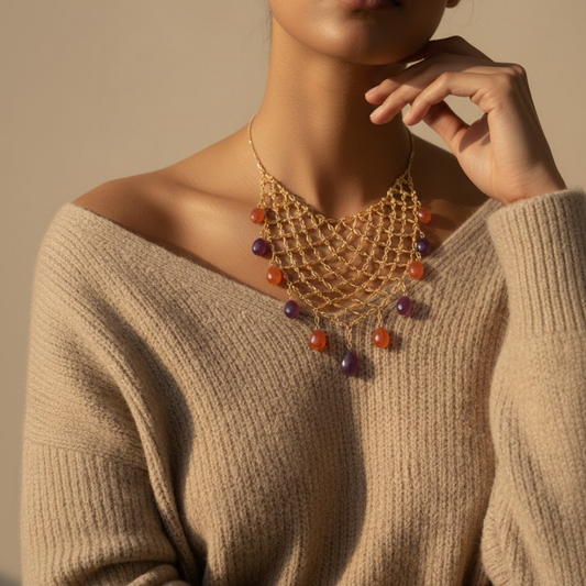 Resin Drop Mesh Statement Necklace