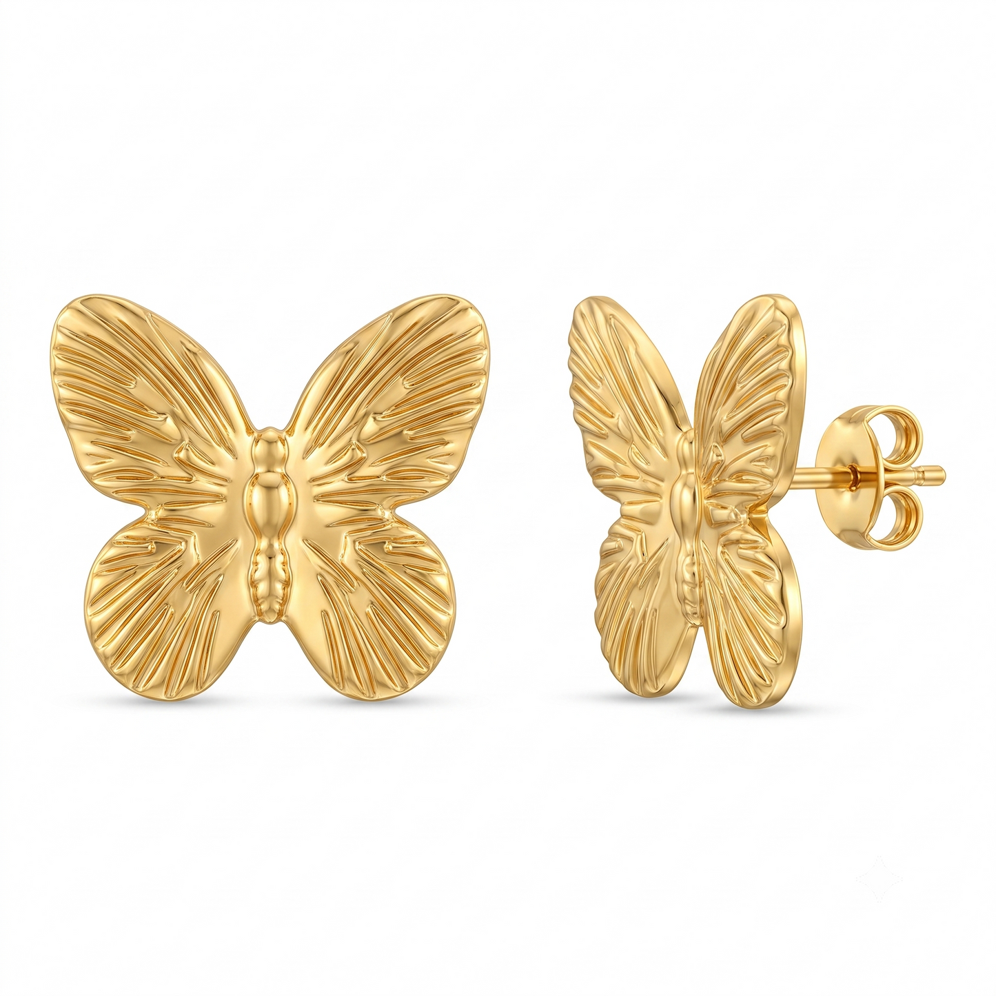Gold Toned Brass Butterfly Necklace, Earrings And Charm Set