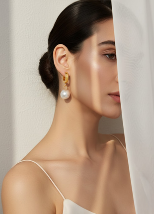 Pearl Drop Huggie Hoop Earrings By 2wist Designs