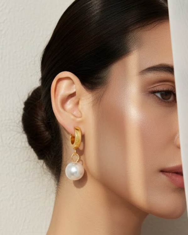 Pearl Drop Huggie Hoop Earrings
