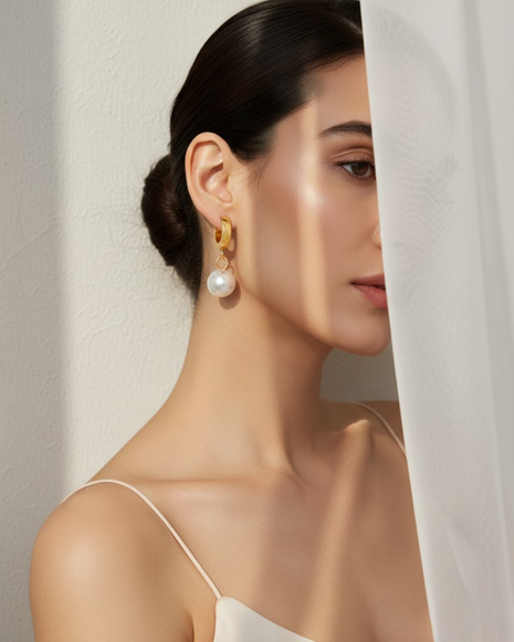 Pearl Drop Huggie Hoop Earrings By 2wist Designs