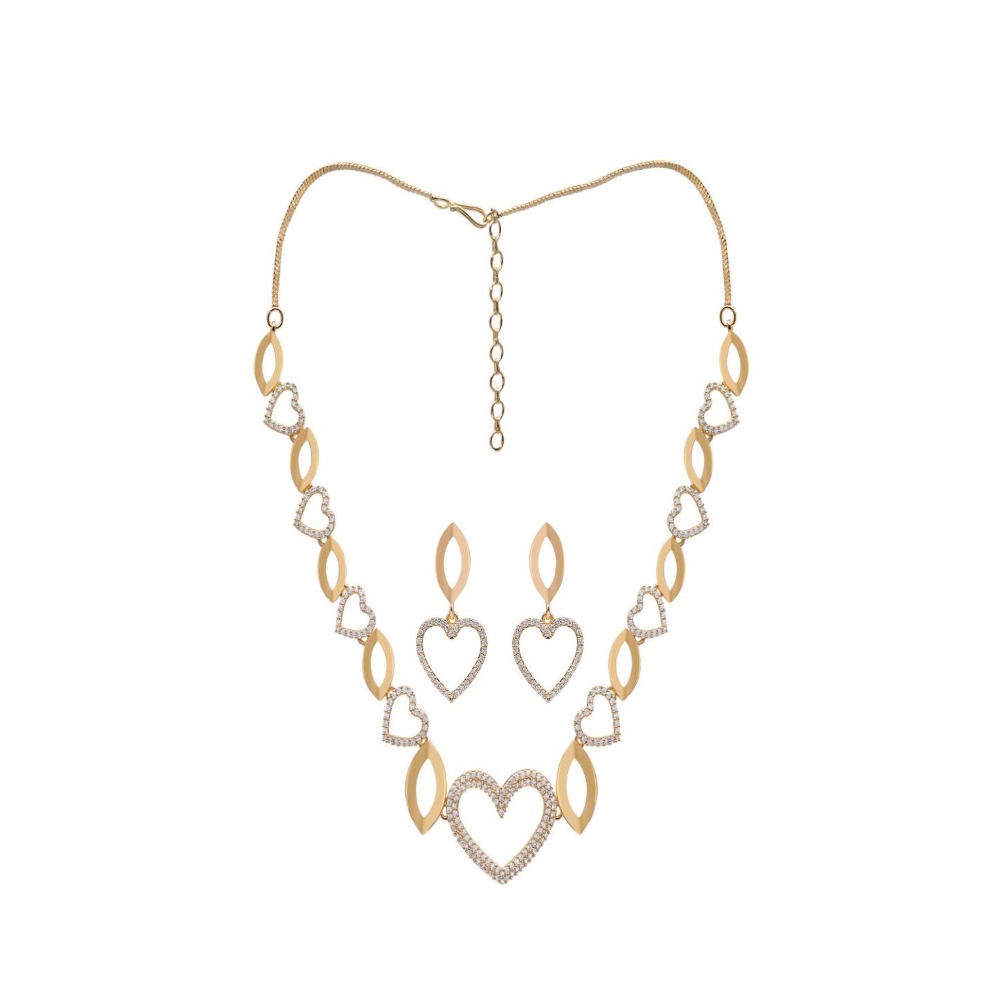 Interlocking Heart Marquise Links Necklace Set