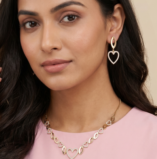 Interlocking Heart Marquise Links Necklace Set
