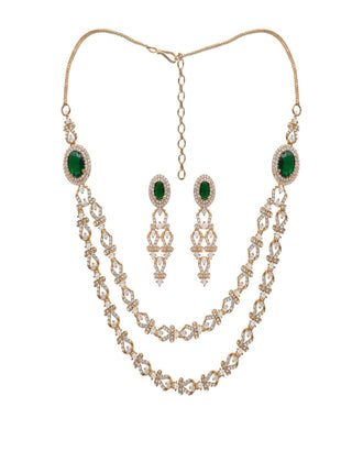 Dual Layer Emerald Color Rani Haar Necklace Set By 2wist Designs