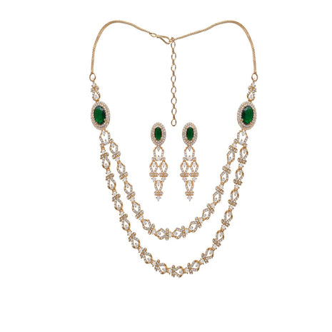 Dual Layer Emerald Color Rani Haar Necklace Set By 2wist Designs