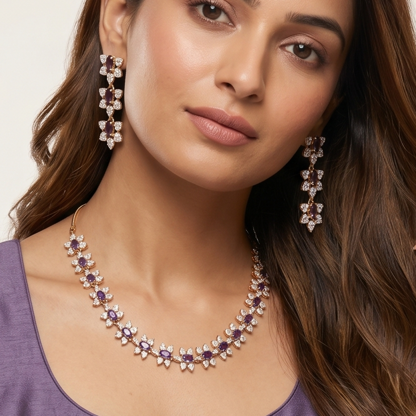 Sequential Smoky Color Star Motif Necklace Set