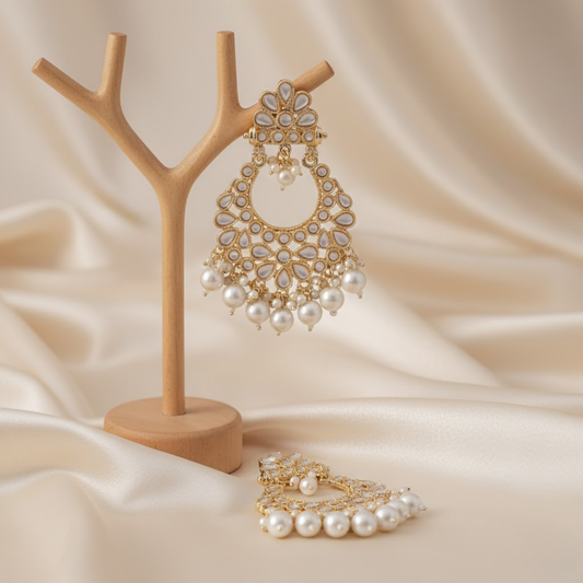 Pearl Accent Chandbali Earrings