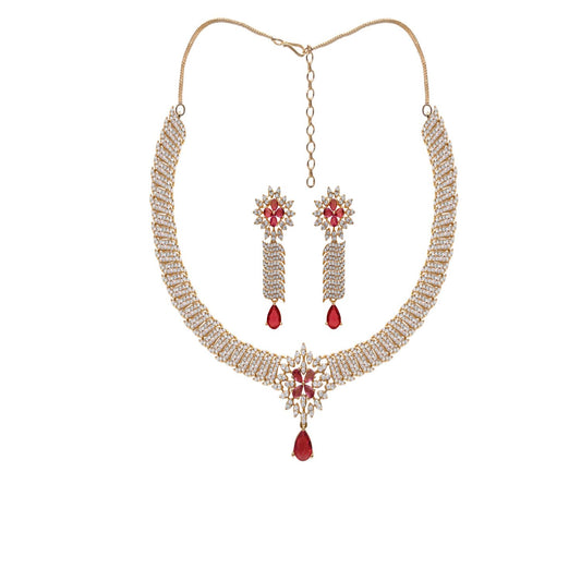 Garnet Color Choker Necklace Set