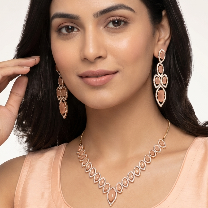 Peach Leaf Color Necklace Set