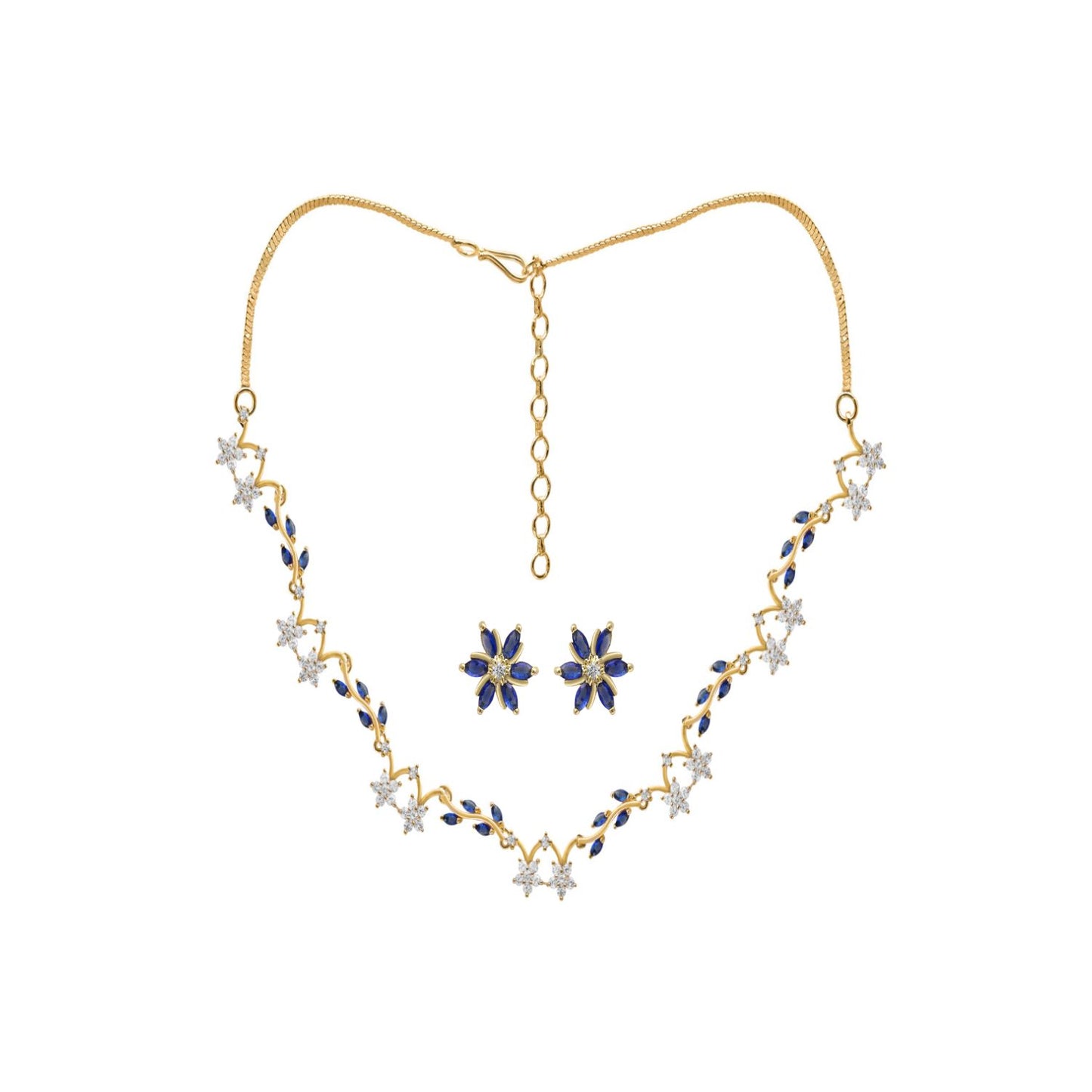 Sapphire Color Star Motif Necklace Set