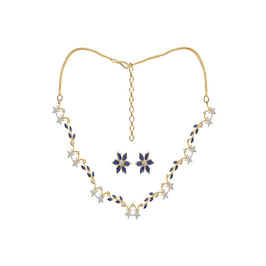 Sapphire Color Star Motif Necklace Set