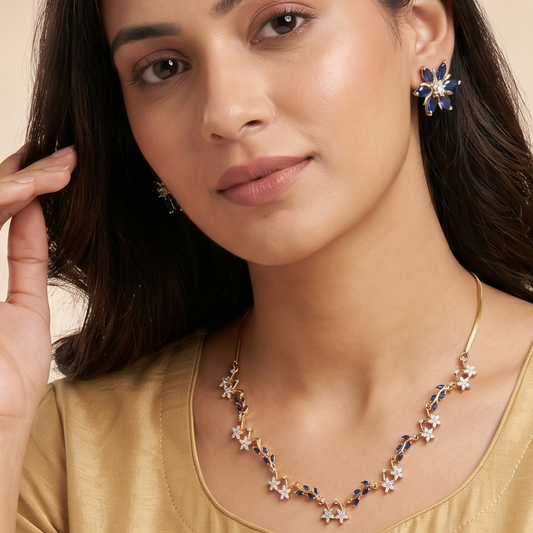 Sapphire Color Star Motif Necklace Set
