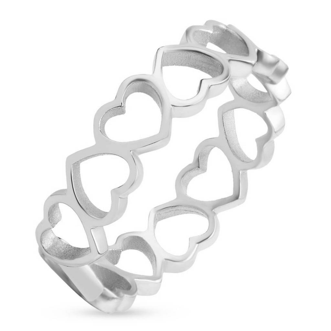 Open Heart Band Ring in Silver Finish