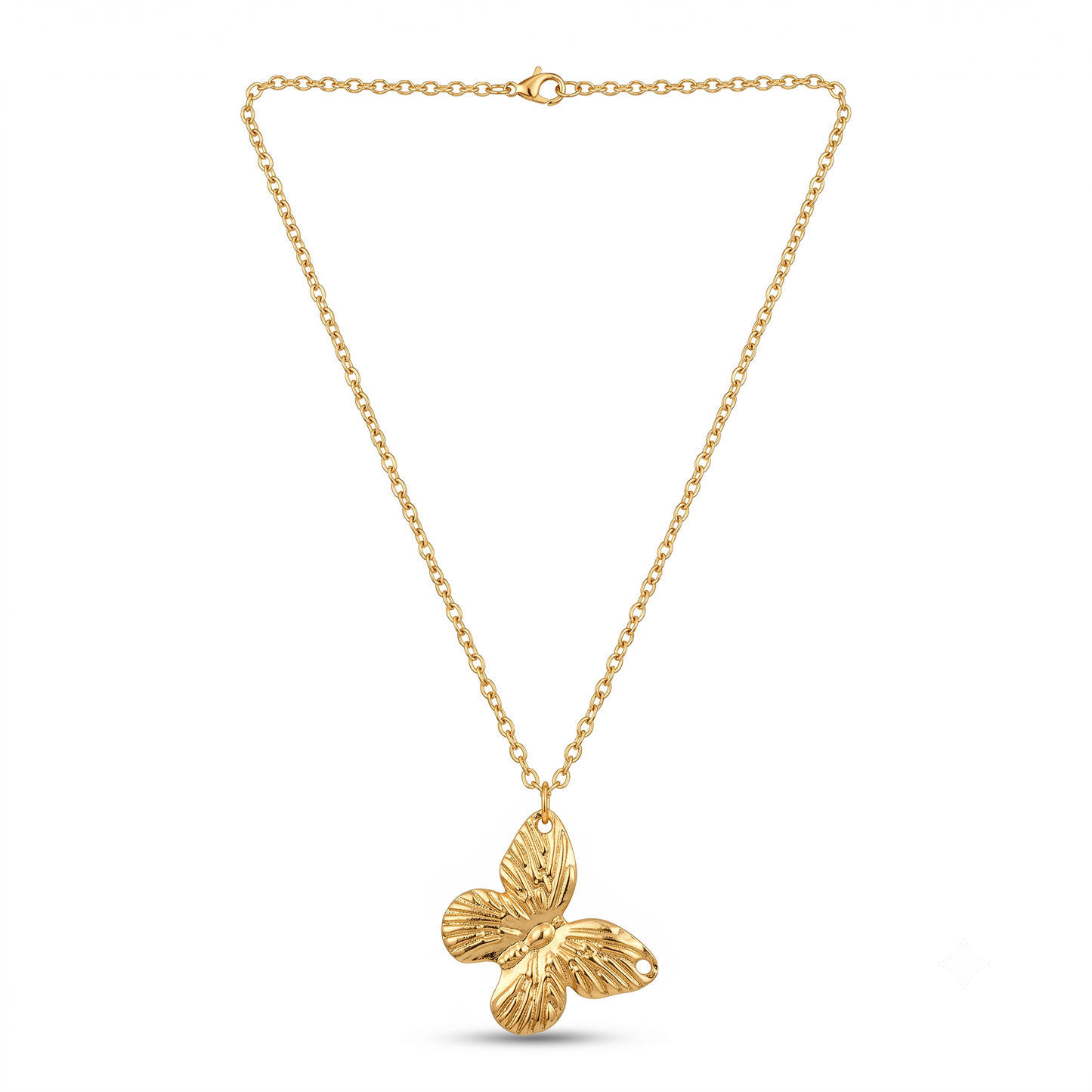 Gold Toned Brass Butterfly Necklace, Earrings And Charm Set