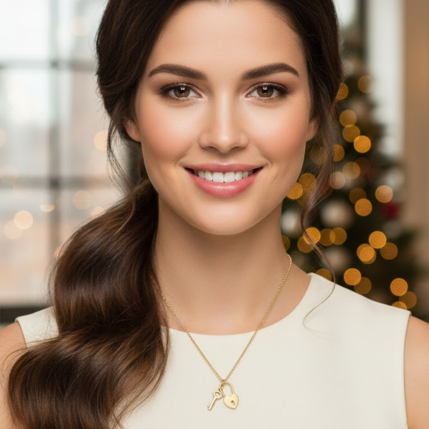 Lock Key Heart Charm Necklace Set