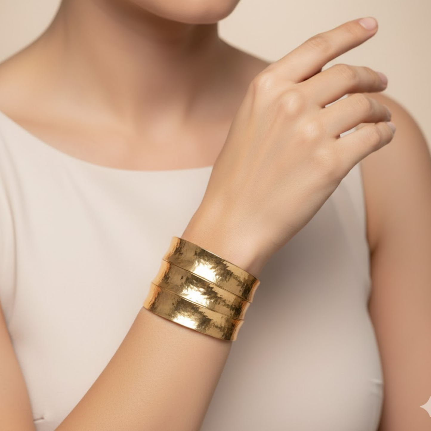 Hammered Gold Wide Cuff Bracelet
