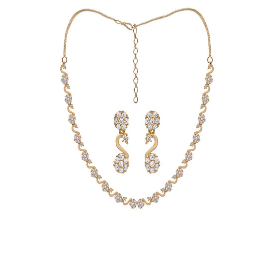 Wave Silhouette Floral CZ Necklace Set
