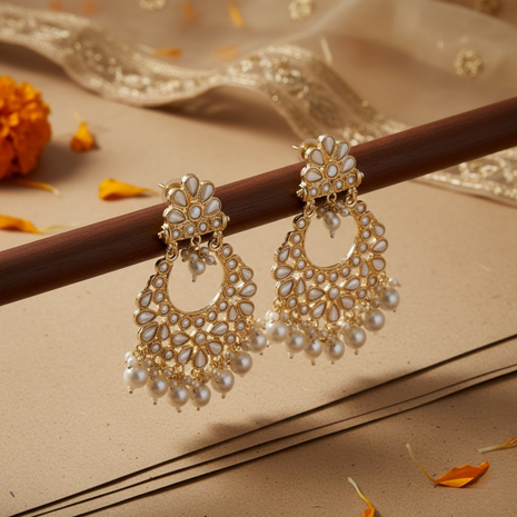 Pearl Accent Chandbali Earrings By 2wist Designs