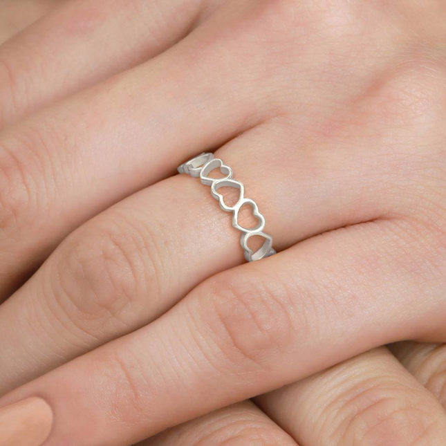 Open Heart Band Ring in Silver Finish