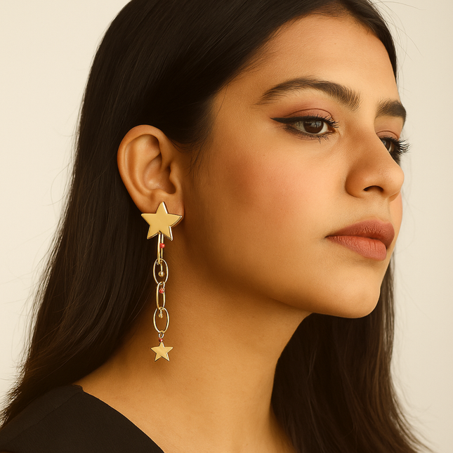 Gold Star Drop Earrings