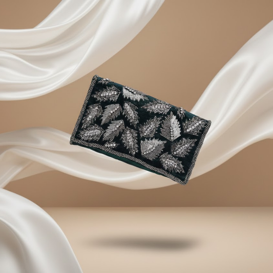 Velvet Zardosi Embroidered Clutch