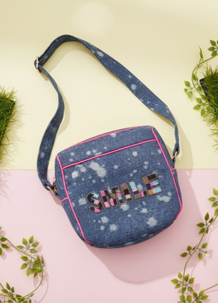 Denim Sling Bag Smile Patch By 2wist Designs