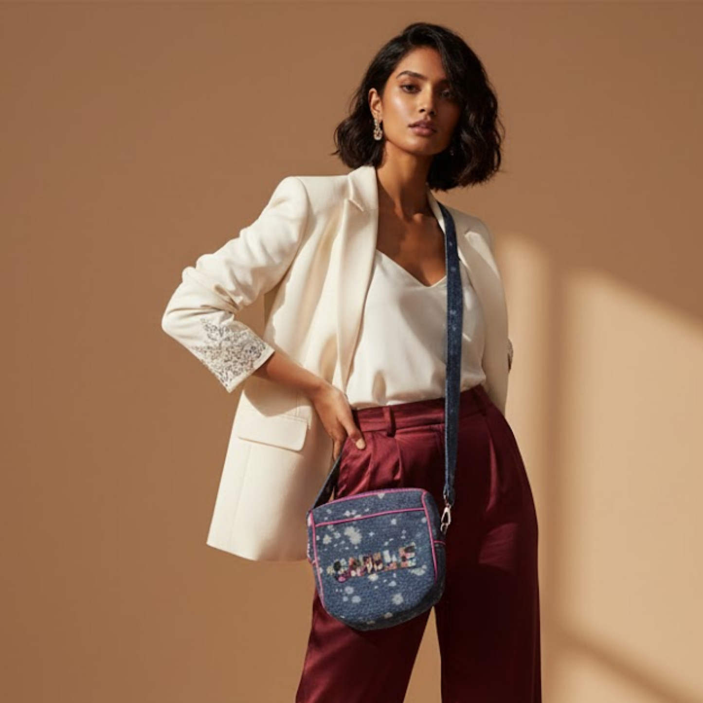 Denim Sling Bag Smile Patch