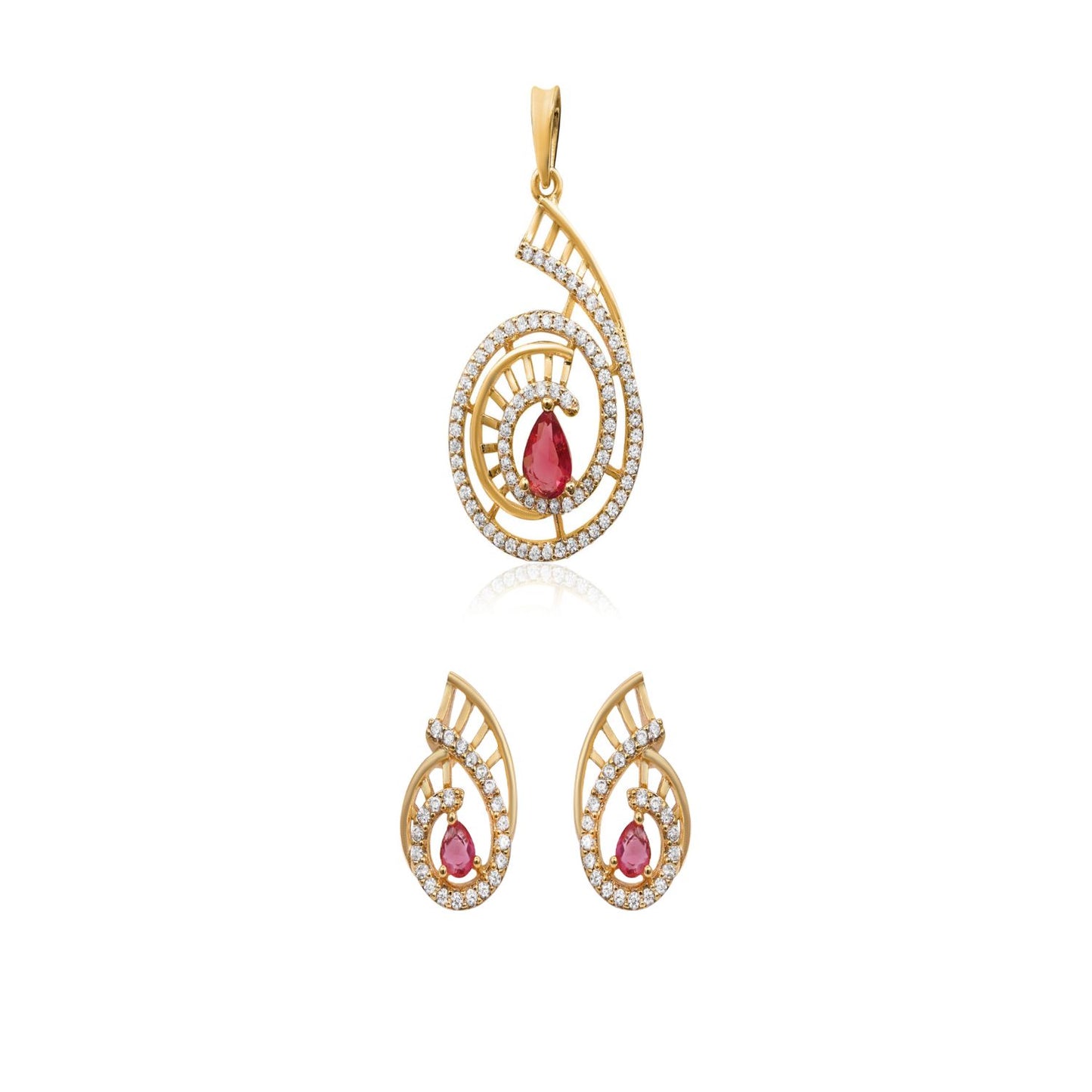 Spiral Shell Garnet Color Pendant Set