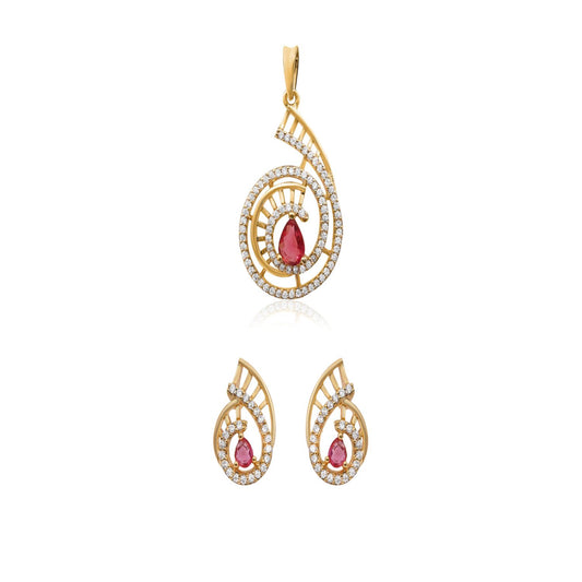Spiral Shell Garnet Color Pendant Set