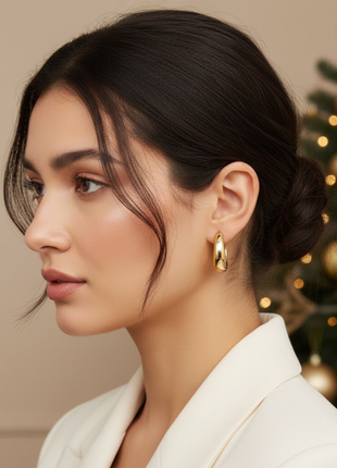 Chunky Gold Huggie Hoop Earrings for Women By 2wist Designs