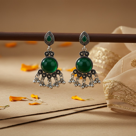 Green Stone Statement Earrings