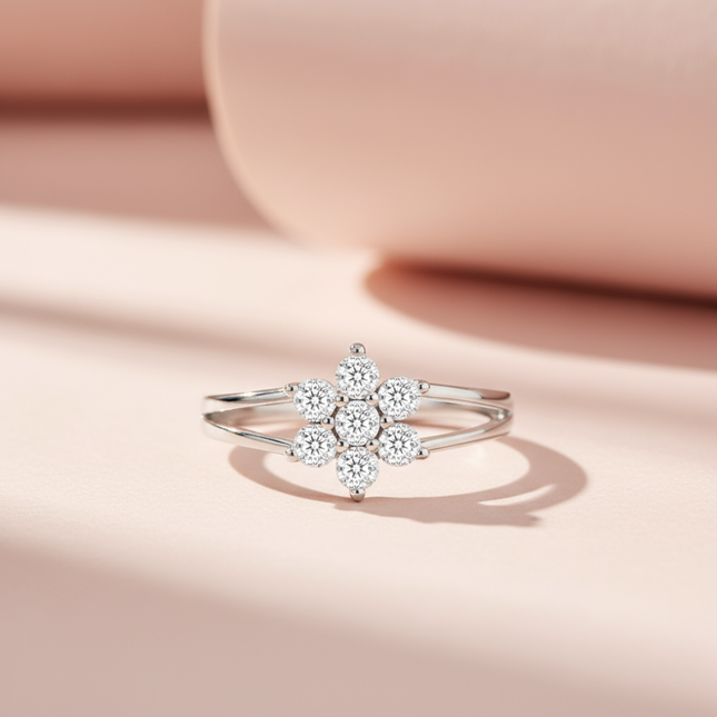 Floral Cluster CZ Ring in Silver Finish