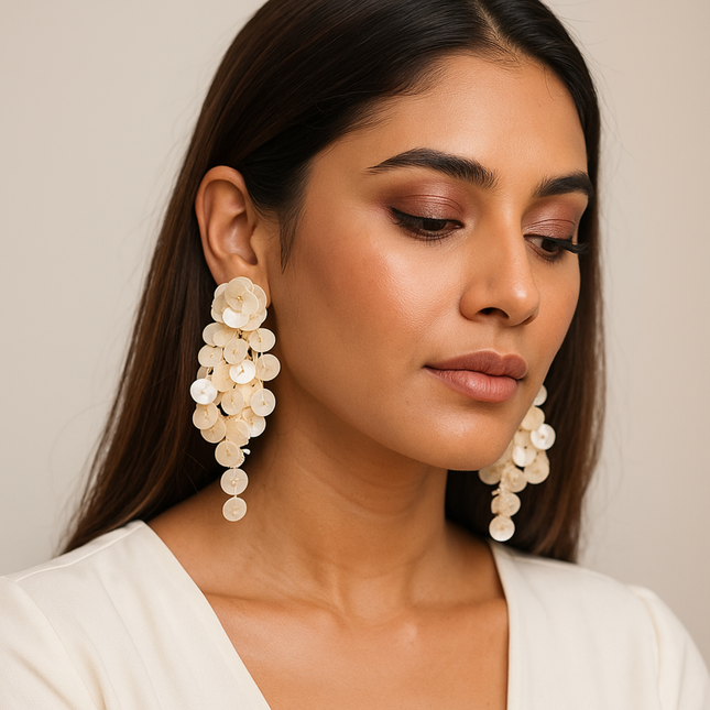 Ivory Shell Disc Drop Earrings