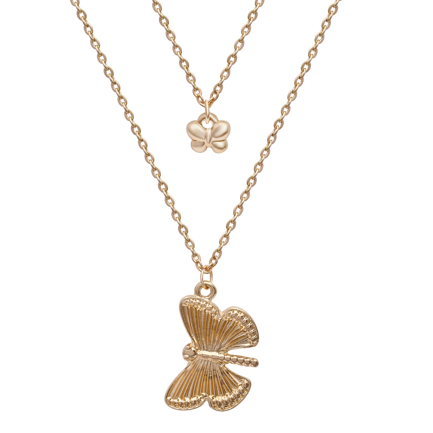 Gold Plated Brass Layered Butterfly Pendant Necklace