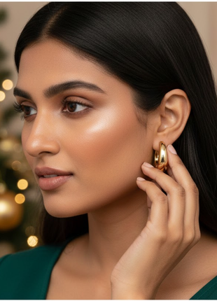 Chunky Gold Huggie Hoop Earrings for Women By 2wist Designs