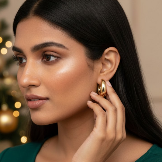 Chunky Gold Huggie Hoop Earrings