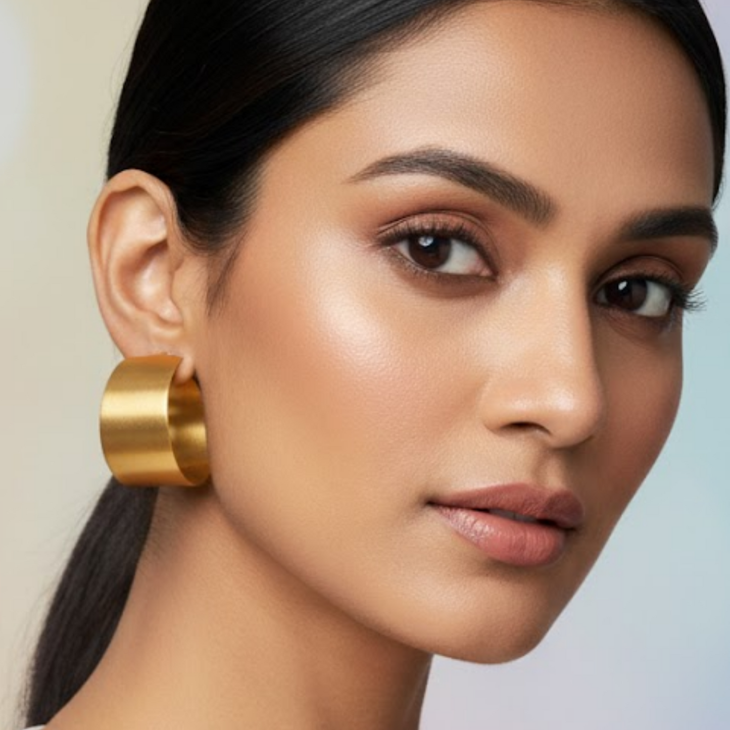 Hammered Gold Tone Wide Hoop Earrings