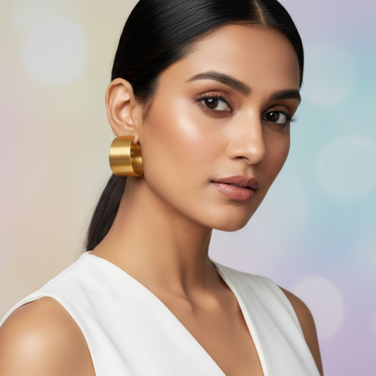 Hammered Gold Tone Wide Hoop Earrings