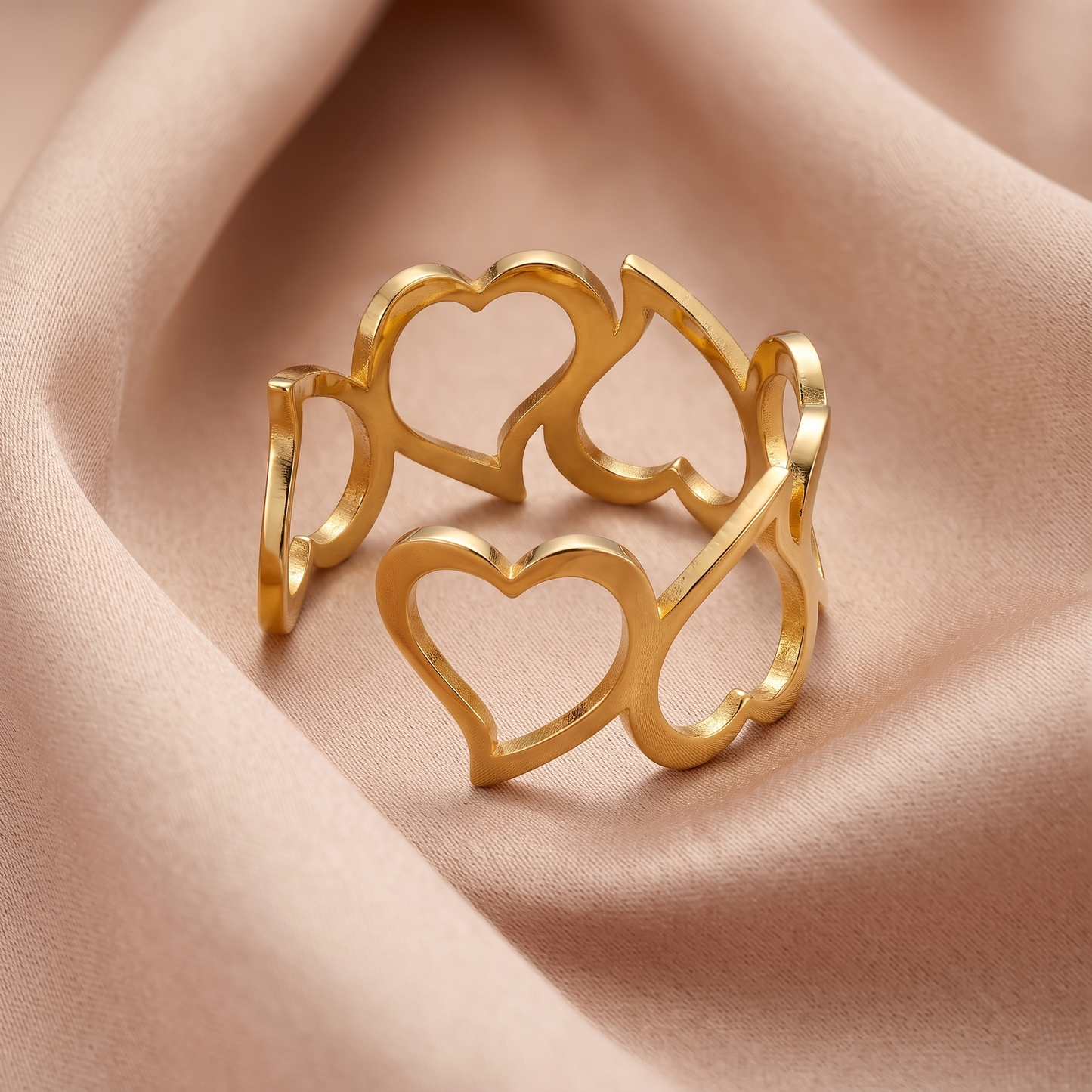 Gold Toned Brass Heart Cutout Adjustable Ring