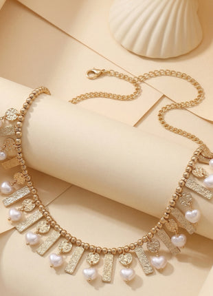 Gold-Plated Brass Handcrafted Pearl And Stone-Studded Fringe Necklace