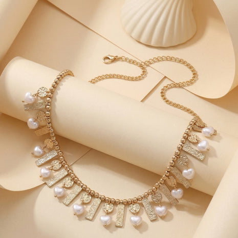 Gold-Plated Brass Handcrafted Pearl And Stone-Studded Fringe Necklace