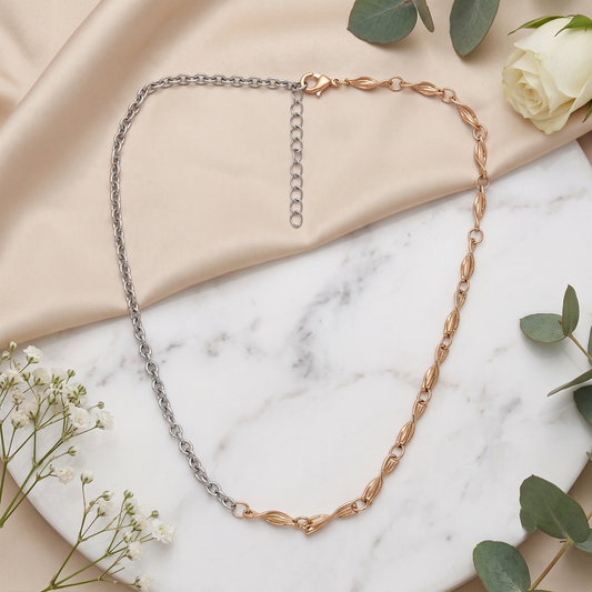 Dual Tone Brass Dual Chain Link Necklace