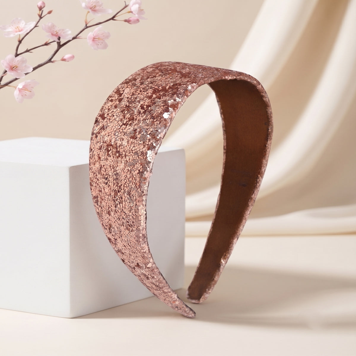 Luxury Bronze Gold Chunky Glitter Headband Wide Sparkly Rose Gold Padded Hairband