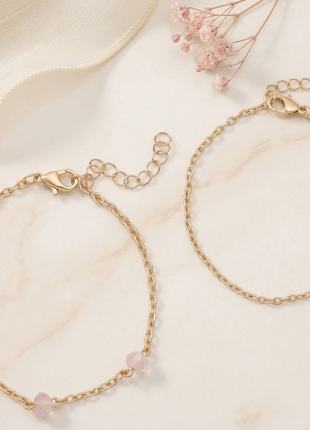 Rose Gold Toned Brass Link Bracelet Set Of 2
