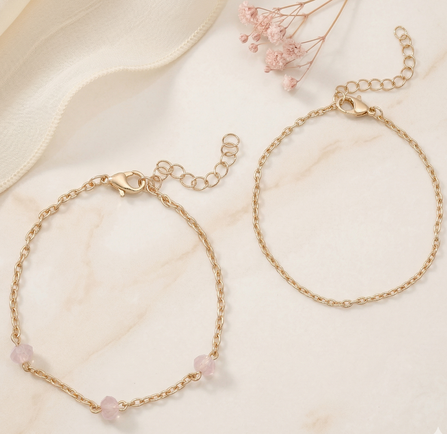 Rose Toned Link Bracelet Set Of 2