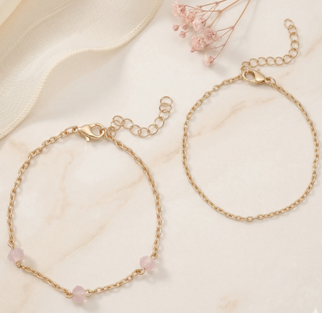Rose Gold Toned Brass Link Bracelet Set Of 2