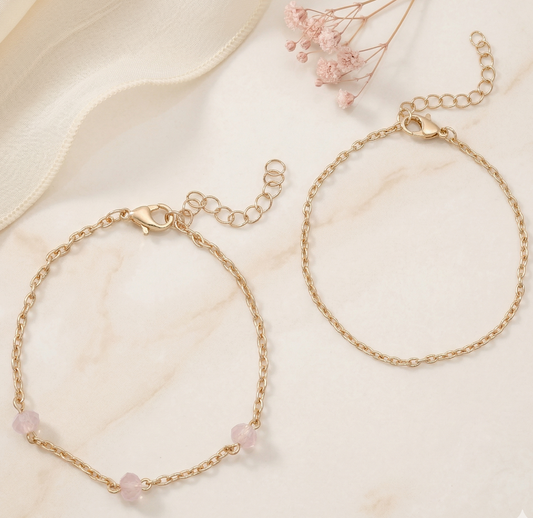 Rose Toned Link Bracelet Set Of 2